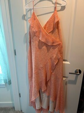 Express Peach Ruffle High-Low Wrap Dress